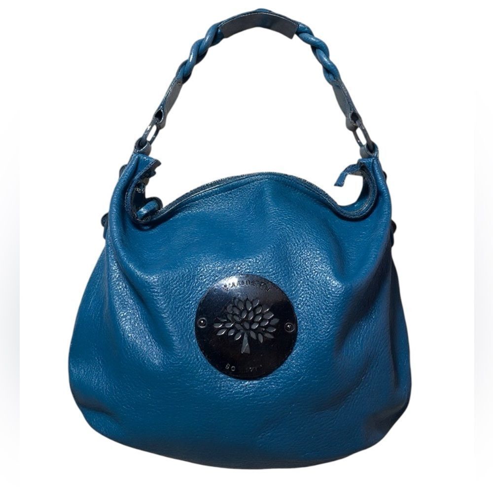 MULBERRY Shiny Blue Petrol Leather Daria Hobo Bag Braided Strap  Auth